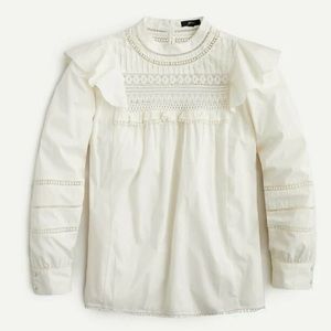 J Crew Crocheted Lace Ruffle Top In Black